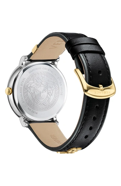 Shop Versace Manifesto Leather Strap Watch, 38mm In Black/ Silver/ Gold