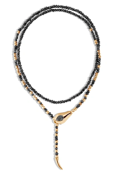 Shop John Hardy Legends Cobra Black Spinel & Black Diamond Lariat Necklace In Gold/ Black Diamond