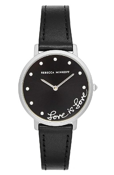 Shop Rebecca Minkoff Major Love Leather Strap Watch, 35mm In Black/ Silver