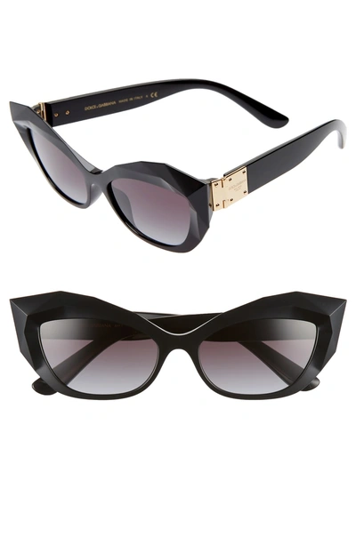 Shop Dolce & Gabbana 54mm Gradient Beveled Cat Eye Sunglasses In Black/ Black Gradient