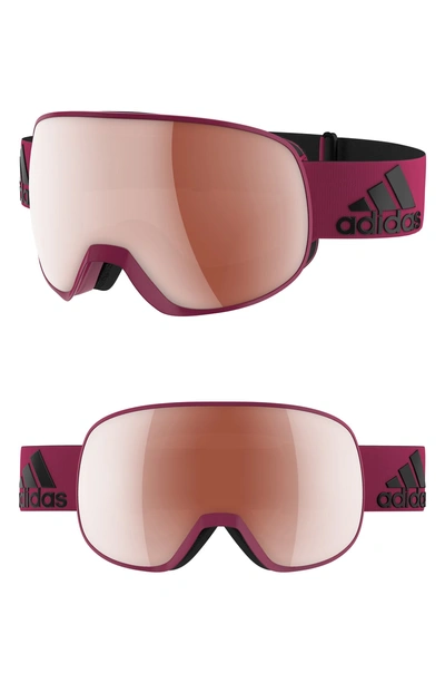 Shop Adidas Originals Progressor S Mirrored Spherical Snowsports Goggles - Mystery Ruby/ Active Silver