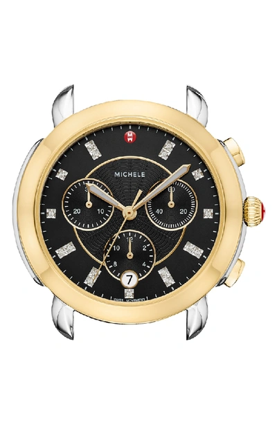 Shop Michele Sidney Chronograph Diamond Watch Head, 38mm In Gold/ Black Mop/ Silver