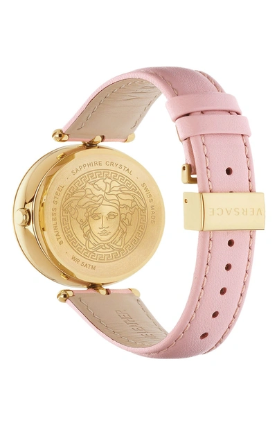 Shop Versace Palazzo Empire Leather Strap Watch, 39mm In Pink/ Gold