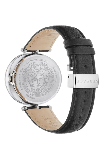 Shop Versace Palazzo Empire Leather Strap Watch, 39mm In Black/ Silver