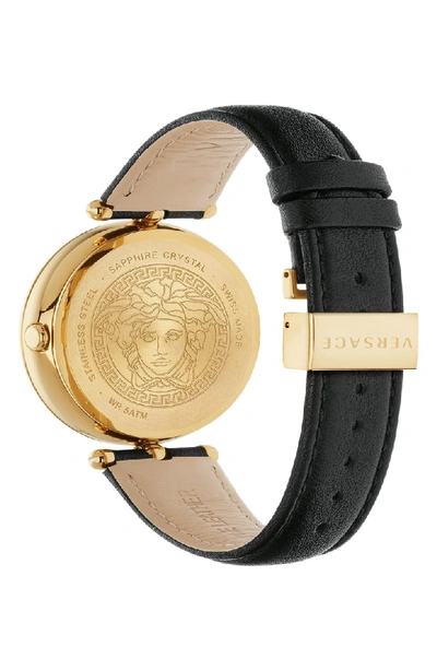 Shop Versace Palazzo Empire Leather Strap Watch, 39mm In Black/ Gold
