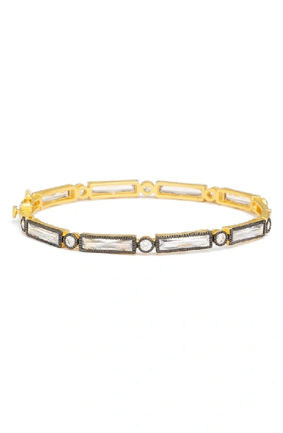 Shop Freida Rothman Two Tone Baguette Crystal Bracelet In Black/ Gold