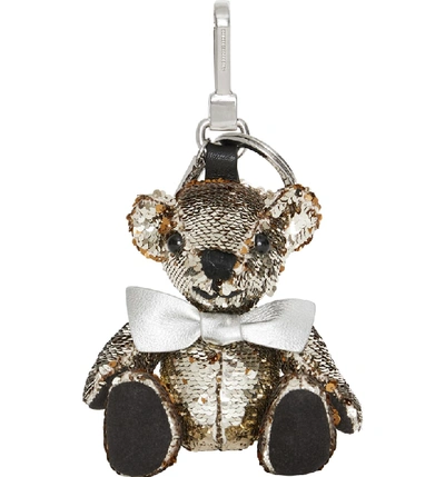 Shop Burberry Thomas Bear Sequin Bag Charm - Metallic In Silver