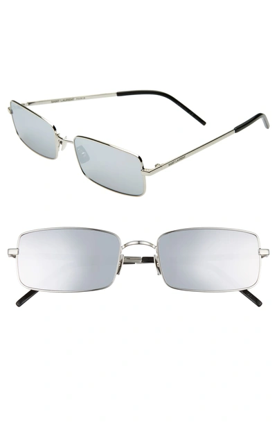 Shop Saint Laurent 56mm Rectangle Sunglasses - Silver/ Silver