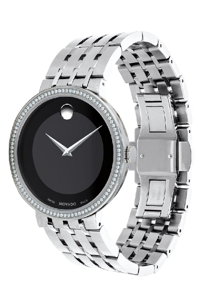 Shop Movado Esperanza Diamond Bezel Bracelet Watch, 39mm In Silver/ Black/ Silver
