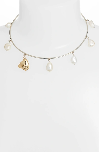 Shop Faris Portra Pearl Collar Necklace In Silver