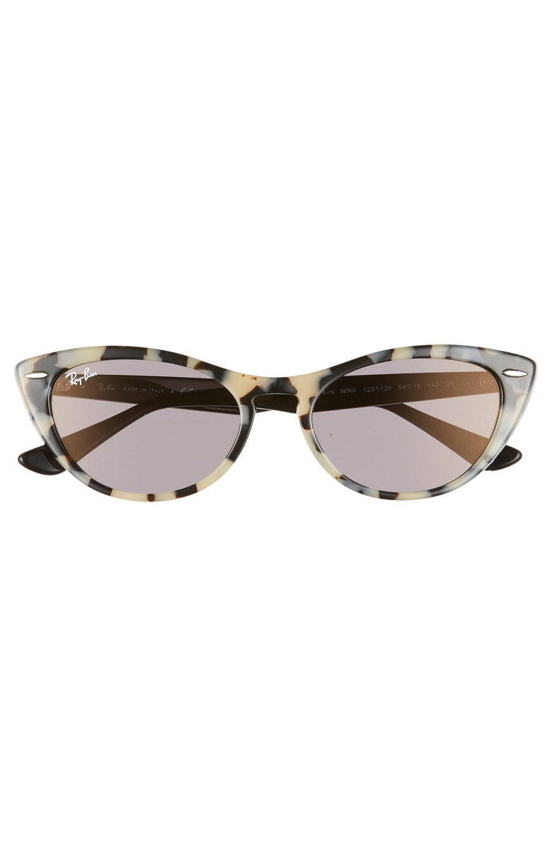 Ray Ban Nina 54mm Cat Eye Sunglasses Beige Havana Grey Solid Modesens