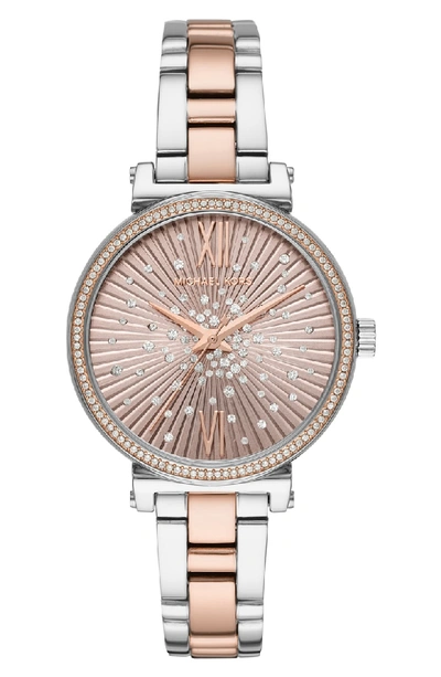 Shop Michael Kors Sofie Bracelet Watch, 36mm In Silver/ Rose Gold/ Silver