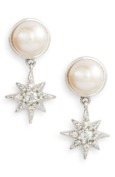 Shop Anzie Micro Starburst Mabe Pearl & Topaz Drop Earrings In White Topaz