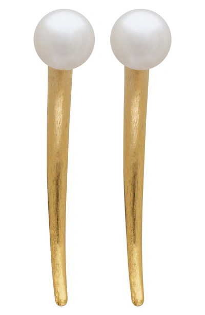 Shop L Erickson Simulated Pearl Spike Earrings In Cream Pearl/ Gold