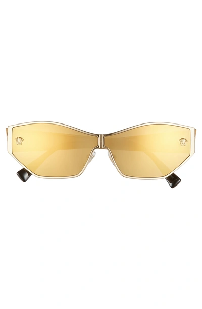 Shop Versace 66mm Shield Sunglasses - Gold Mirror