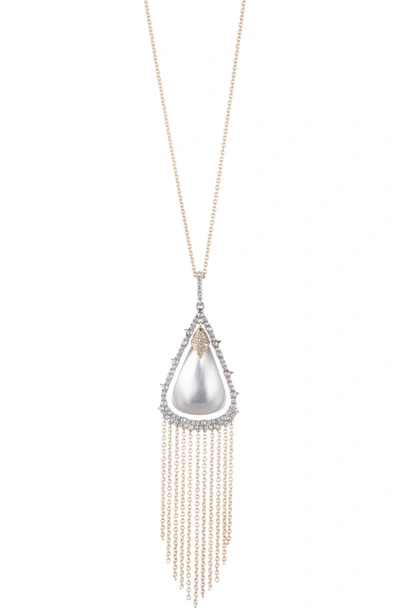 Shop Alexis Bittar Retro Gold Collection Crystal Capped Tassel Pendant Necklace In Grey