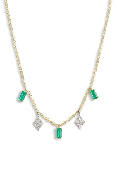 Shop Meira T Emerald & Diamond Charm Necklace In Gold/ Diamond/ Emerald