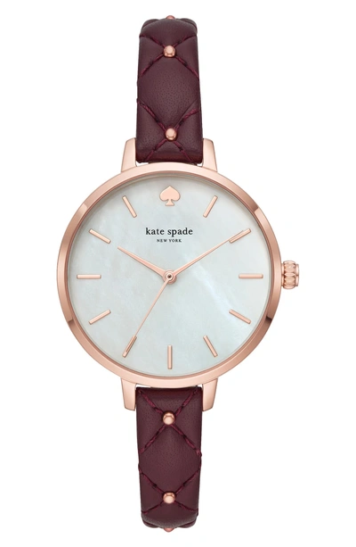 Shop Kate Spade Metro Leather Strap Watch, 34mm In Purple/ Mop/ Rose Gold