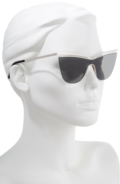 Shop Saint Laurent 134mm Cat Eye Shield Sunglasses - Silver/ Grey