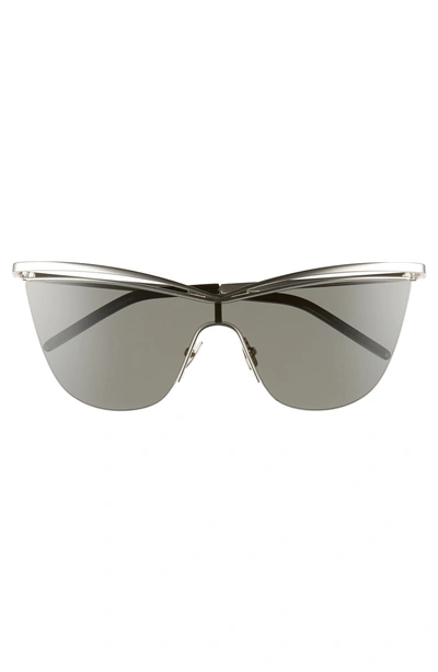 Shop Saint Laurent 134mm Cat Eye Shield Sunglasses - Silver/ Grey