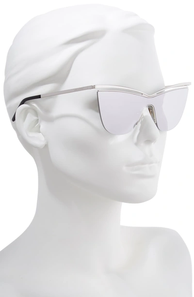 Shop Saint Laurent 134mm Cat Eye Shield Sunglasses - Silver/ Silver