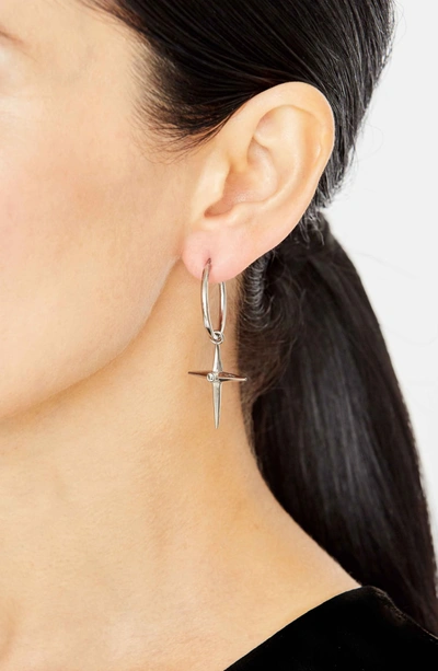 Shop Sheryl Lowe Bezel Cross Hoop Earrings In Sterling Silver