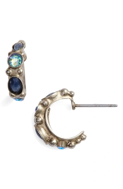 Shop Sorrelli Mixed Media Small Hoop Earrings In Blue/ Metallic Silver