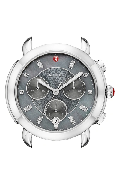Shop Michele Sidney Chronograph Diamond Watch Head, 38mm In Silver/ Grey Mop/ Silver