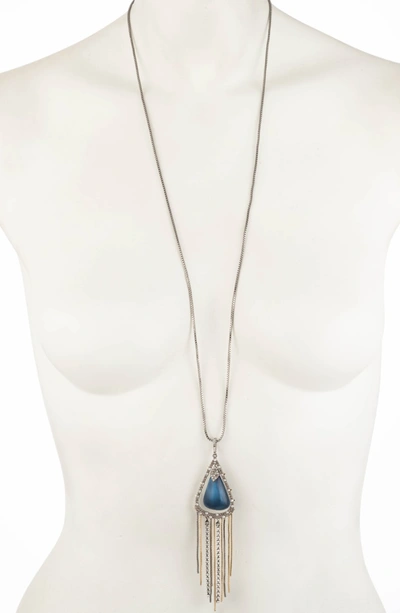 Shop Alexis Bittar Long Crystal Encrusted Pendant Necklace In Pacific