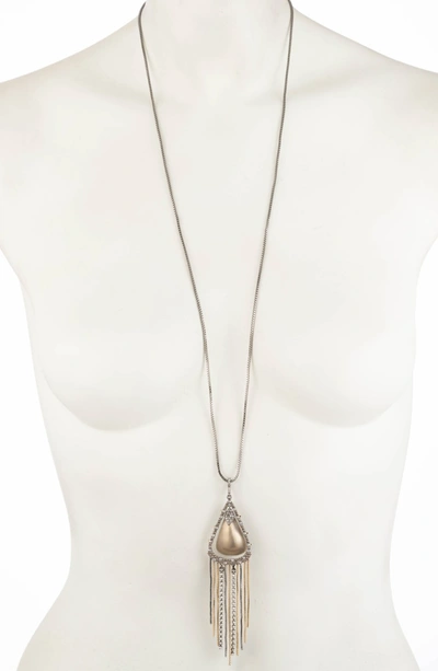 Shop Alexis Bittar Long Crystal Encrusted Pendant Necklace In Warm Grey