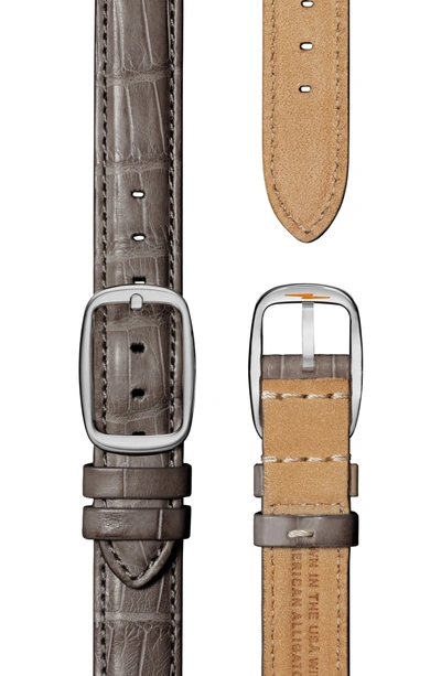 Shop Shinola The Canfield Alligator Strap Watch, 38mm In Grey/ Taupe Sunray/ Silver