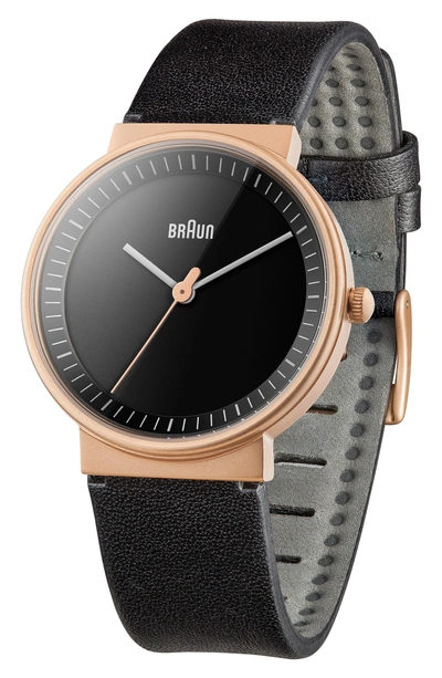 Shop Braun Classic Leather Strap Watch, 33mm In Black/ Rose Gold