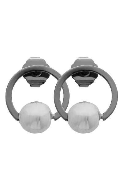 Shop L Erickson Simulated Pearl Earrings In Gunmetal Pearl/ Gunmetal