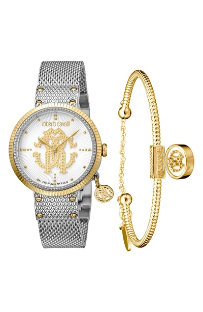 Shop Roberto Cavalli By Franck Muller Dotted Bracelet Watch, 34mm In Silver