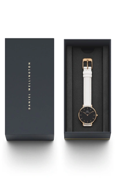 Shop Daniel Wellington Classic Petite Leather Strap Watch, 28mm In White/ Black/ Rose Gold