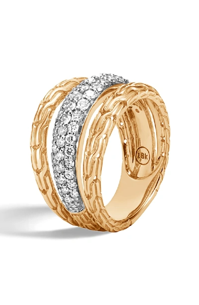 Shop John Hardy Classic Chain 18k Gold & Pave Diamond Ring