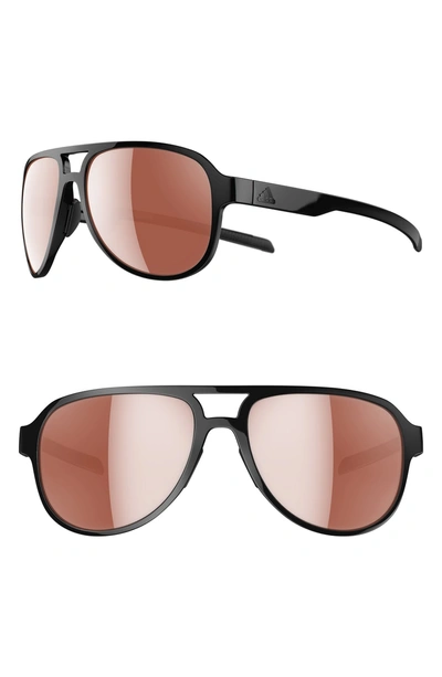 Shop Adidas Originals Pacyr Lst 58mm Navigator Sport Sunglasses In Shiny Black/ Active Silver