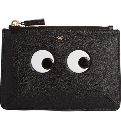 Shop Anya Hindmarch Eyes Leather Zip Pouch - Black In Black/ Light Grey