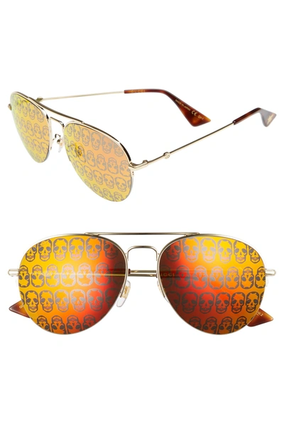 Shop Gucci 56mm Aviator Sunglasses - Gold/ Orange