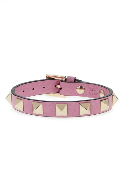 Shop Valentino Rockstud Small Leather Bracelet In Glacinto