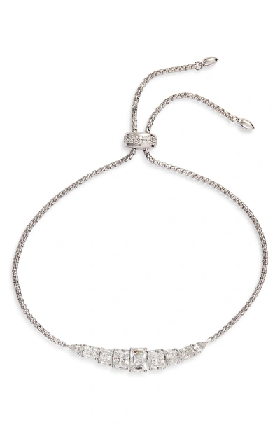 Shop Nadri Baguette Adjustable Slider Bracelet In Silver