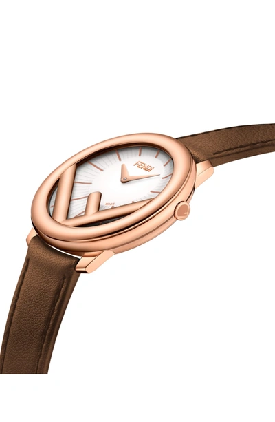 Shop Fendi Run Away Leather Strap Watch, 28mm In Brown/ White/ Rose Gold