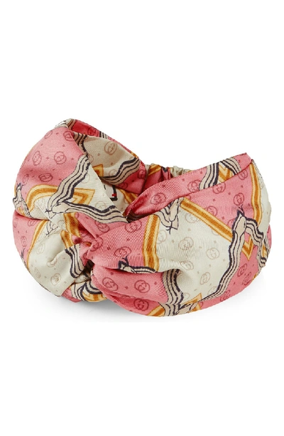 Shop Gucci Snake Print Silk Headband In Roseate/ Ivory