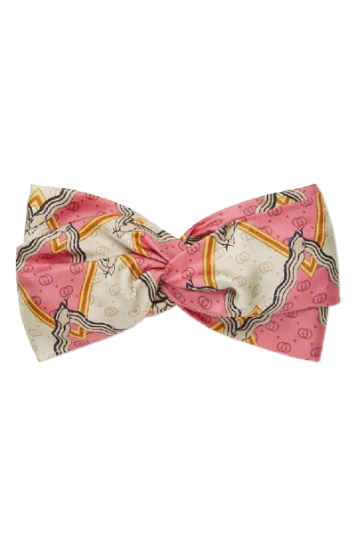 Shop Gucci Snake Print Silk Headband In Roseate/ Ivory