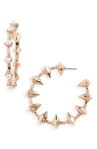 Shop Shashi Imitation Pearl Hoop Earrings In Gold