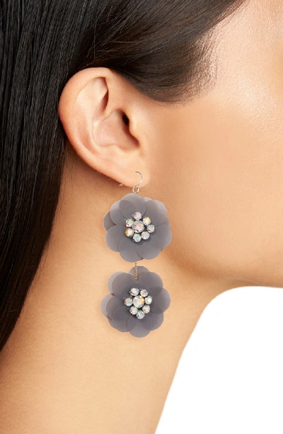 Shop Serefina Sequin Flowers Drop Earrings In Grey