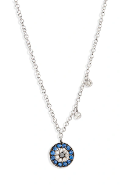 Shop Meira T Evil Eye Diamond & Sapphire Pendant Necklace In White Gold/ Diamond