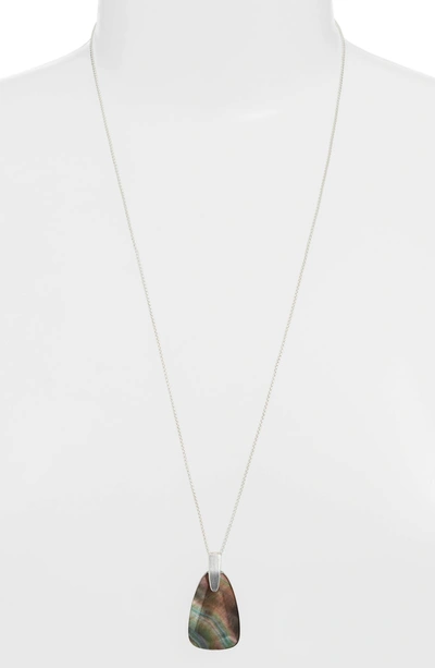 Shop Kendra Scott Maeve Long Stone Pendant Necklace In Bright Silver/ Black Mop