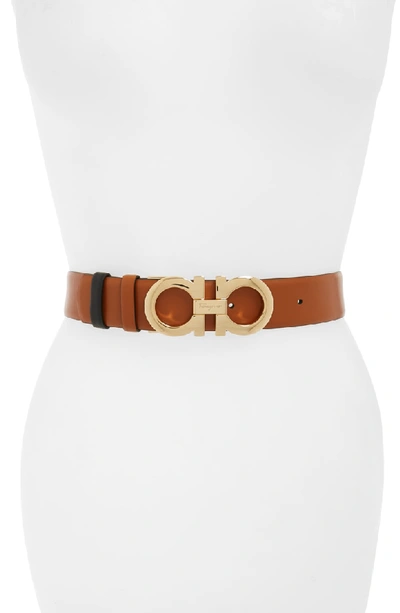 Ferragamo Reversible And Adjustable Gancini Belt In Brown