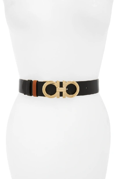 Ferragamo Reversible And Adjustable Gancini Belt In Brown